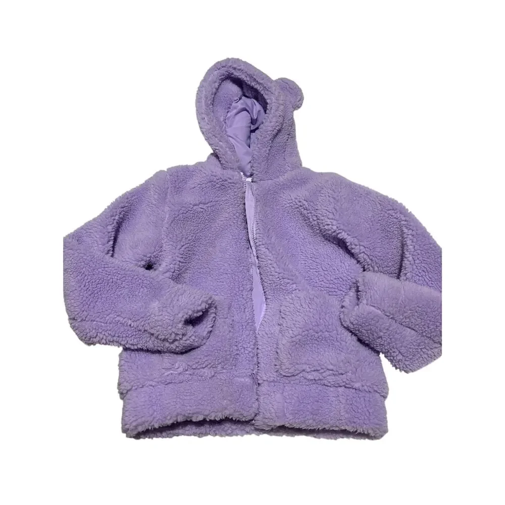 H & M 8/10 lavander hooded bear ears fleece jacket pockets lined nwt unworn